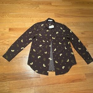 A.M Bobbi Blouse Grey Butter Button Up Size M